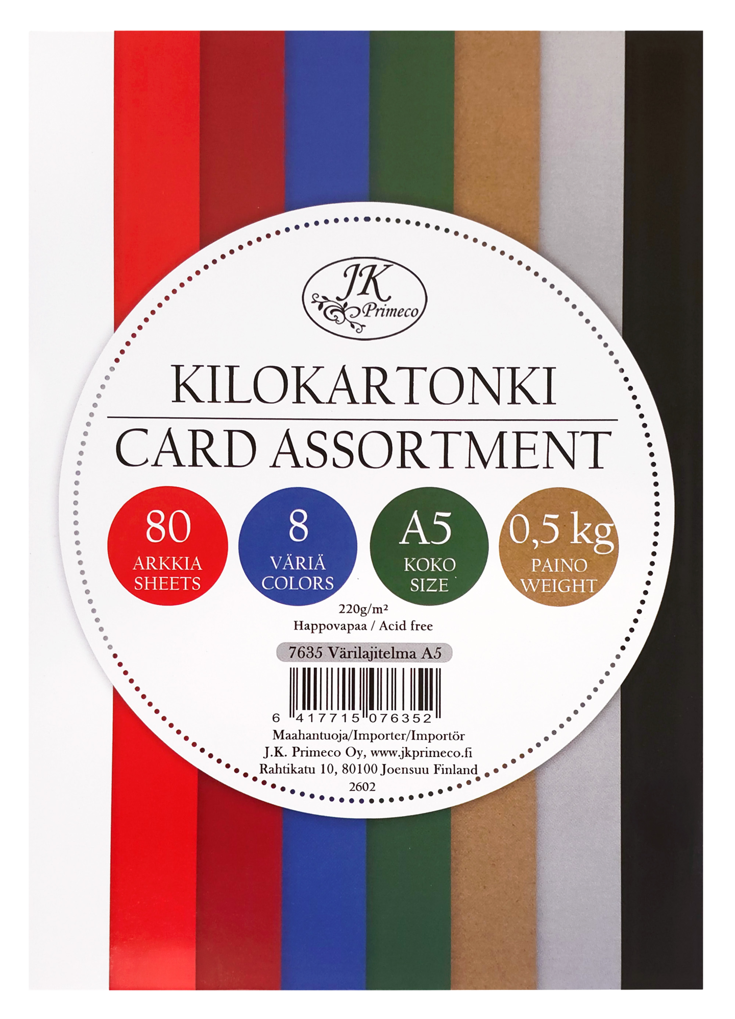 J.K.Primeco kilokartonki A5 värilajitelma 80 arkkia