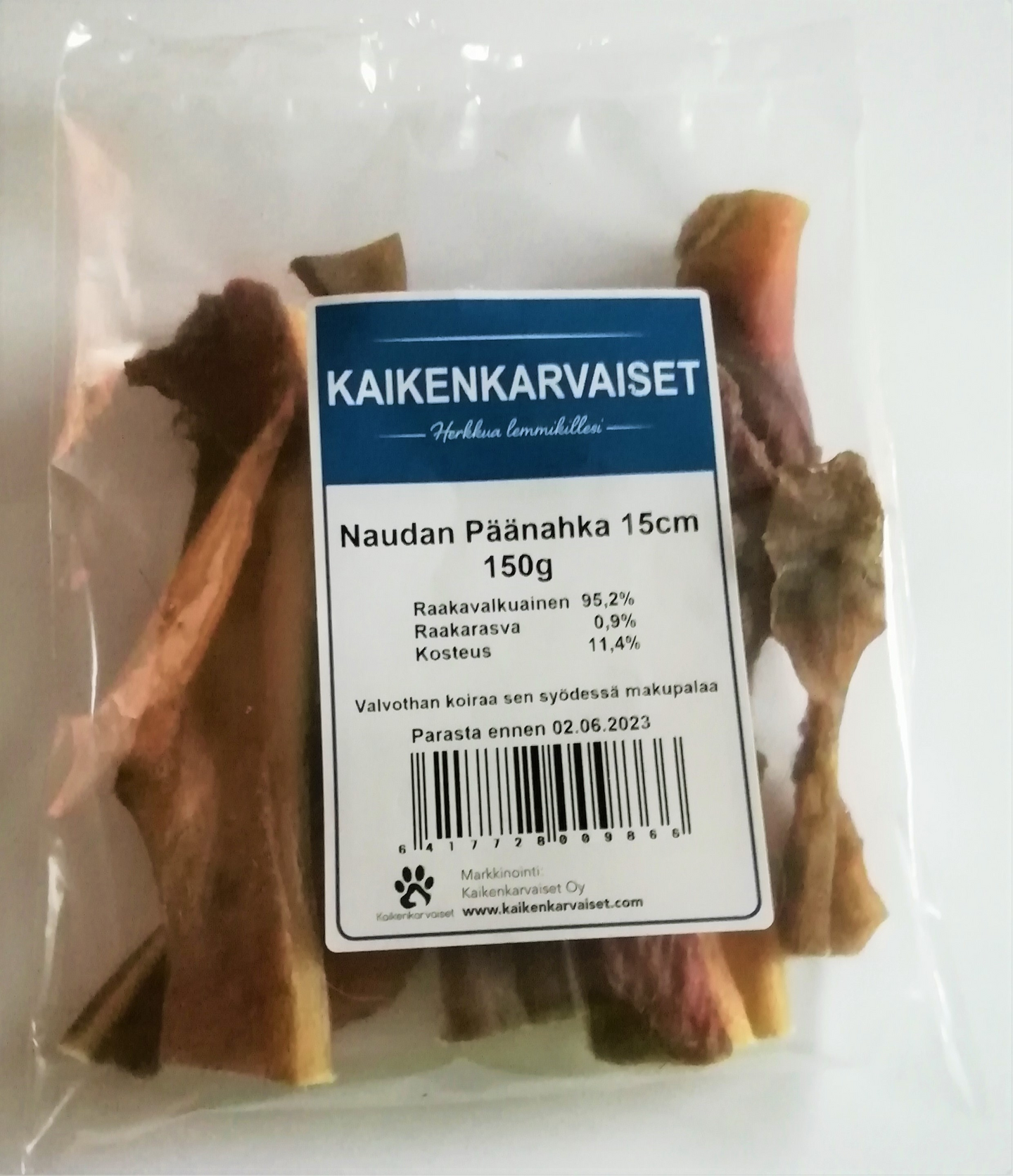 Kaikenkarvaiset naudanpäänahkaherkku 150g koirille