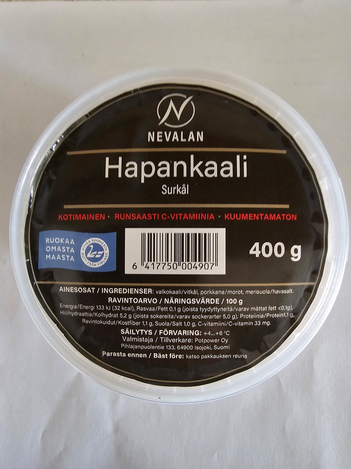 Nevalan hapankaali 400g