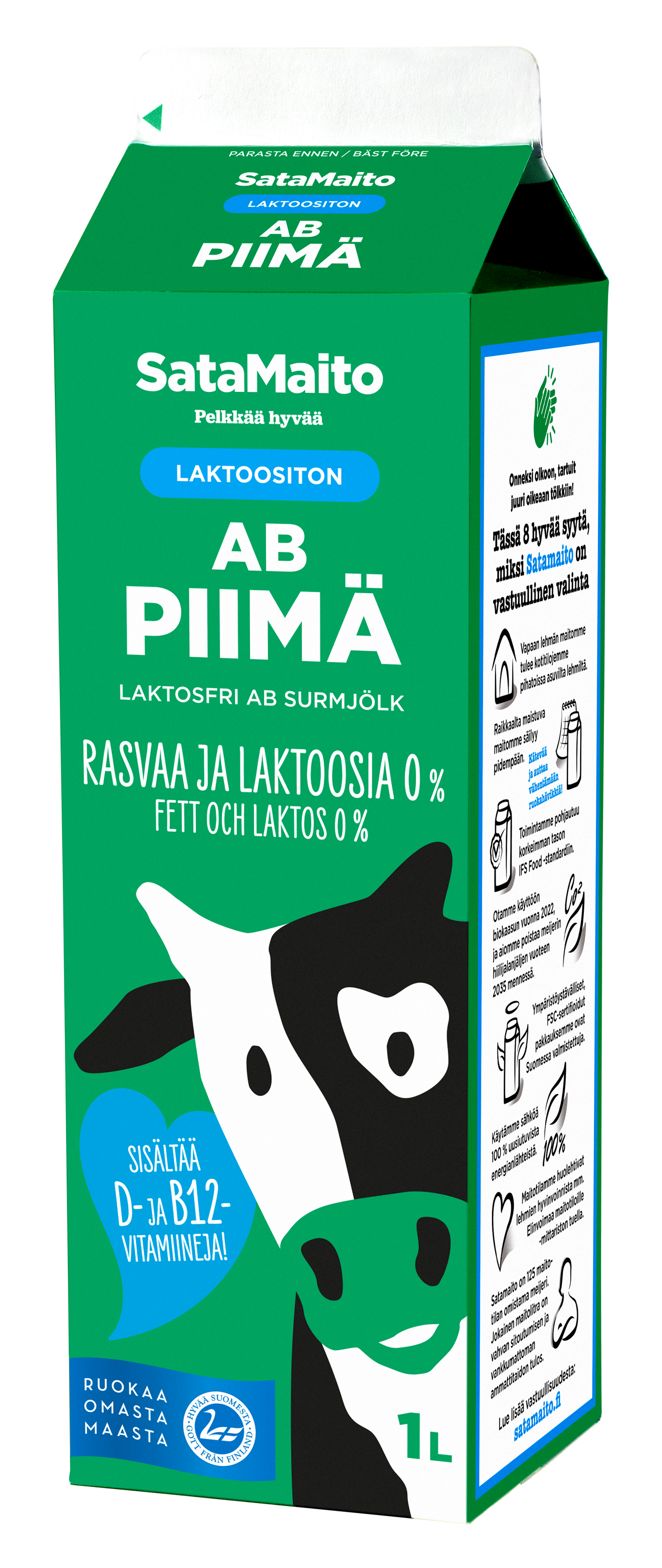 Satamaito rasvaton AB-piimä 1l laktoositon