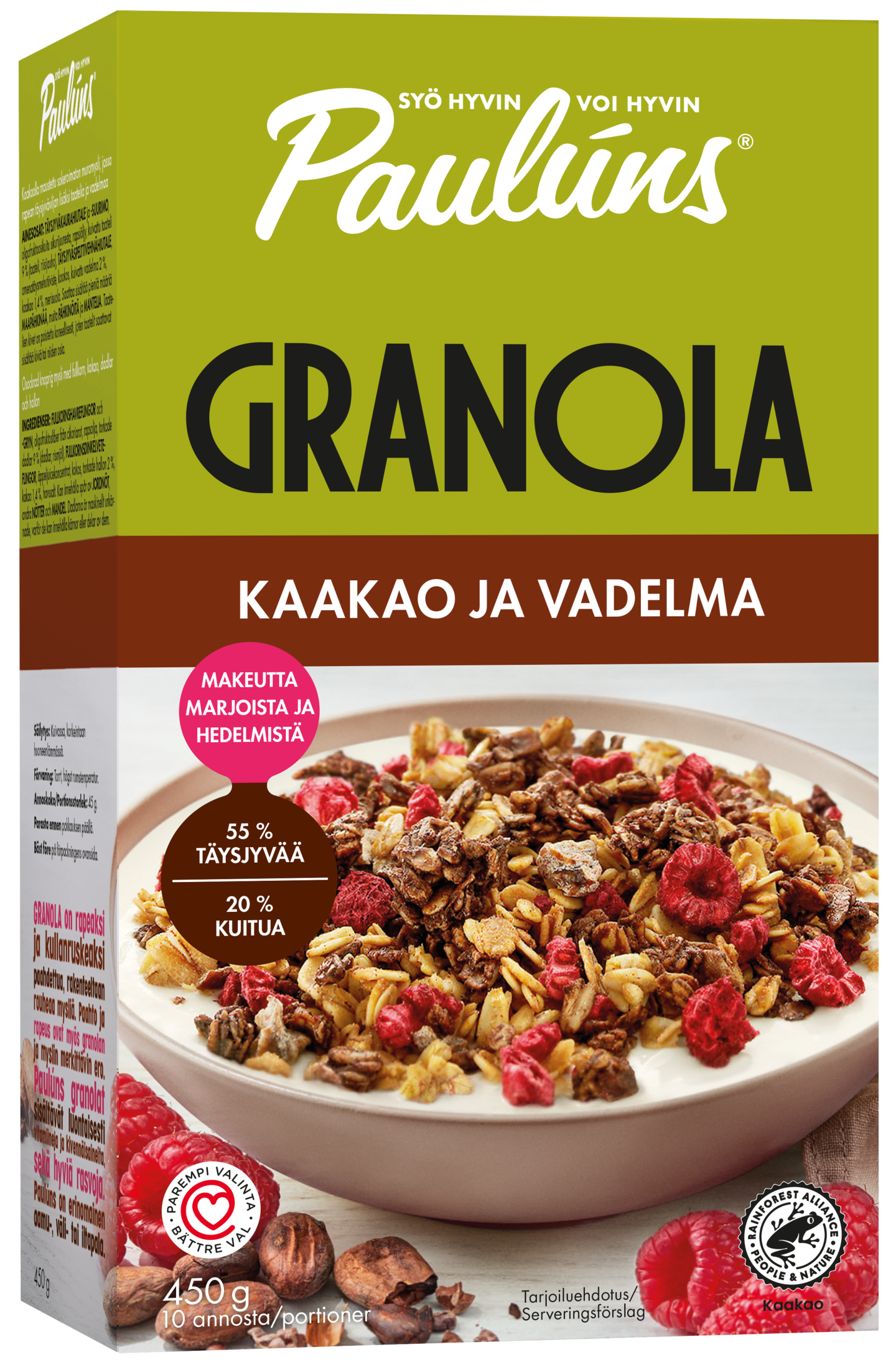 Paulúns granola 450g kaakao ja vadelma