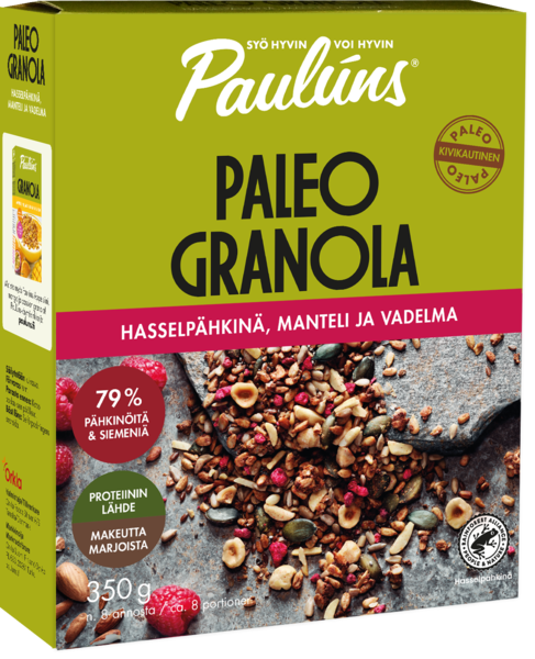 Paulúns Paleo granola 350g hasselpähkinä,manteli ja vadelma