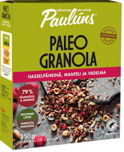 Paulúns Paleo granola 350g hasselpähkinä,manteli ja vadelma