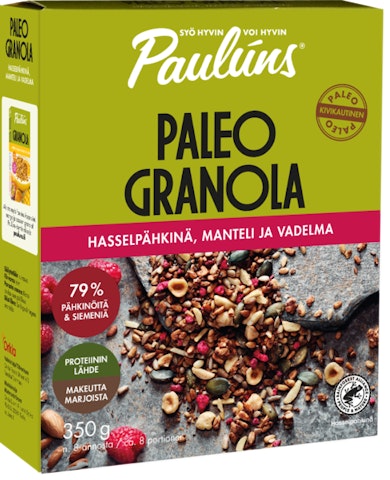 Paulúns Paleo granola 350g hasselpähkinä,manteli ja vadelma