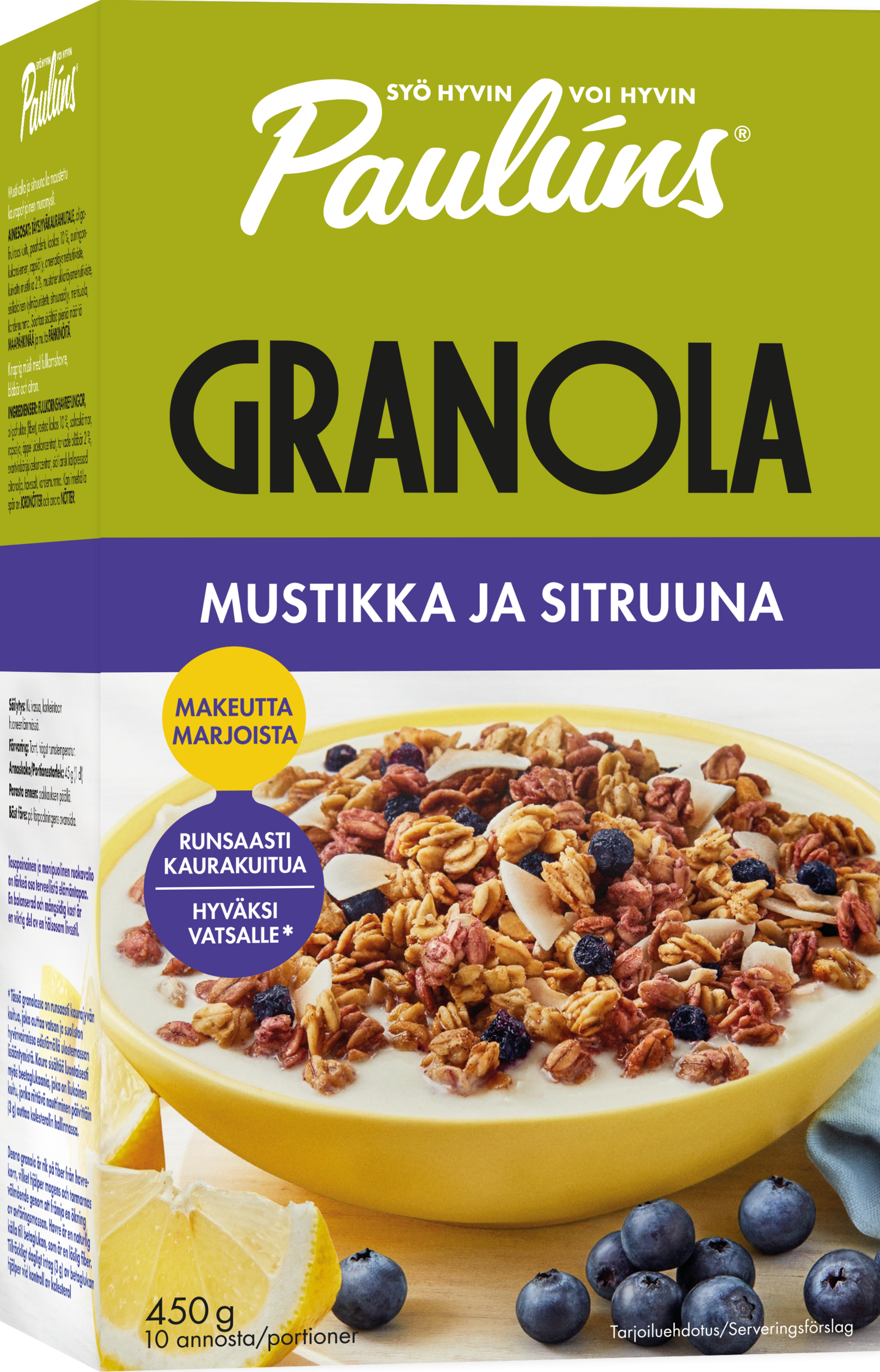 Paulúns Granola mustikka ja sitruuna 450g