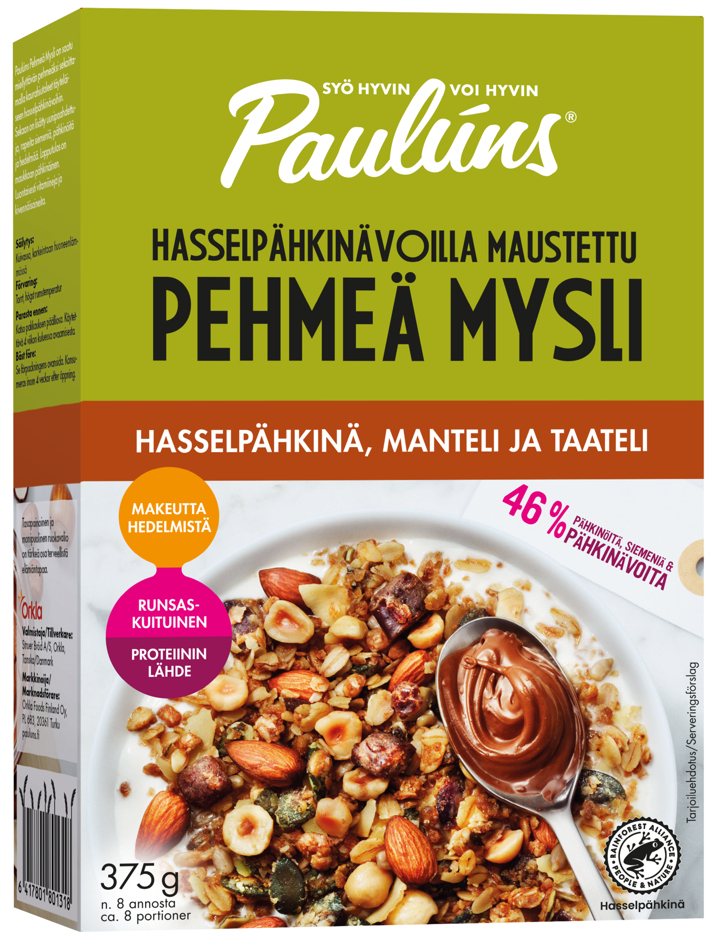 Paulúns Pehmeä mysli hasselpähkinä, manteli ja taateli 375g