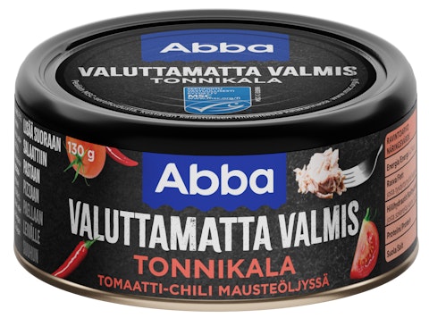 Abba valuttamatta valmis tomaatti-chili mausteöljyllä maustettu tonnikala 130g MSC