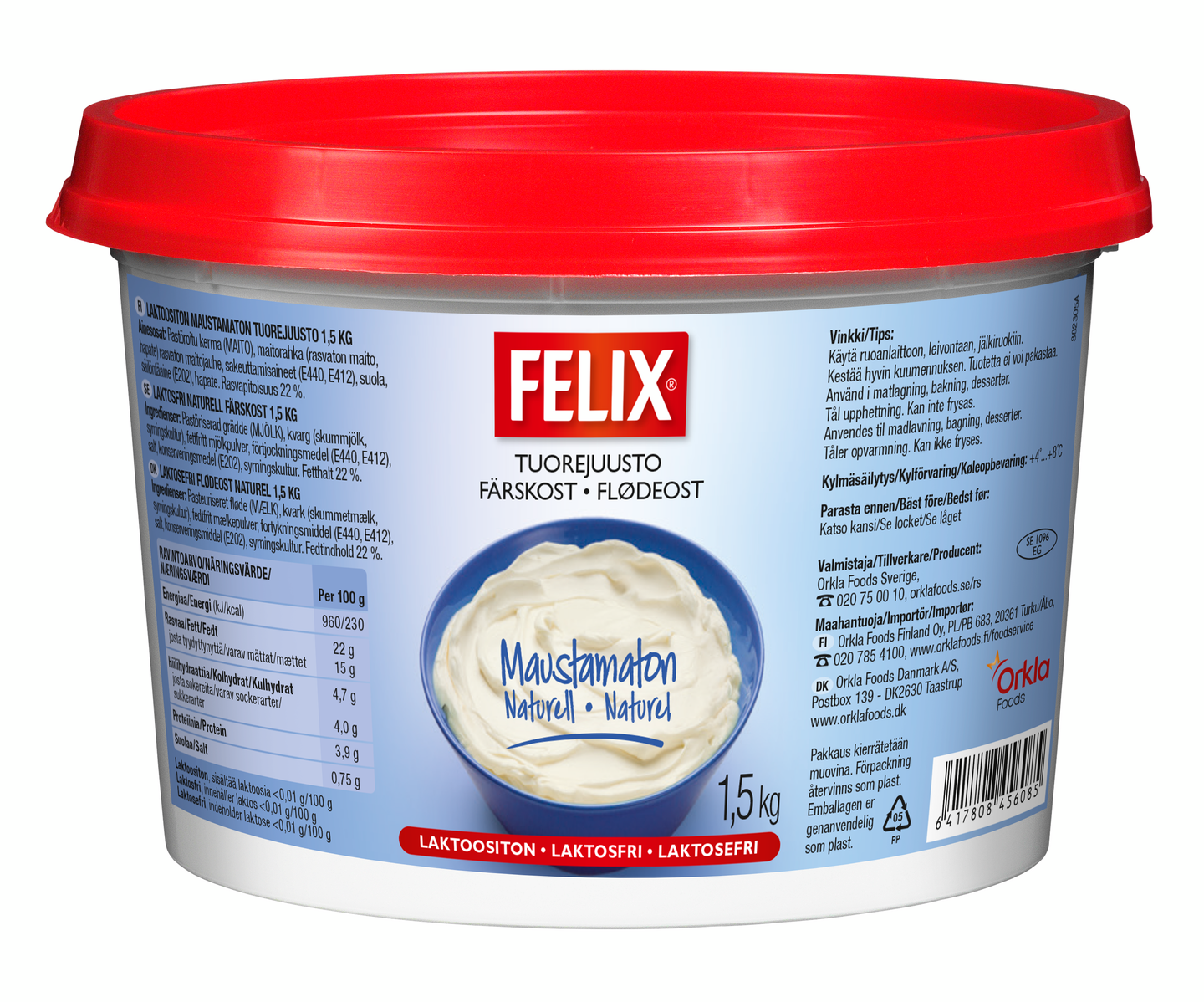 Felix tuorejuusto maustamaton 1,5kg laktoositon