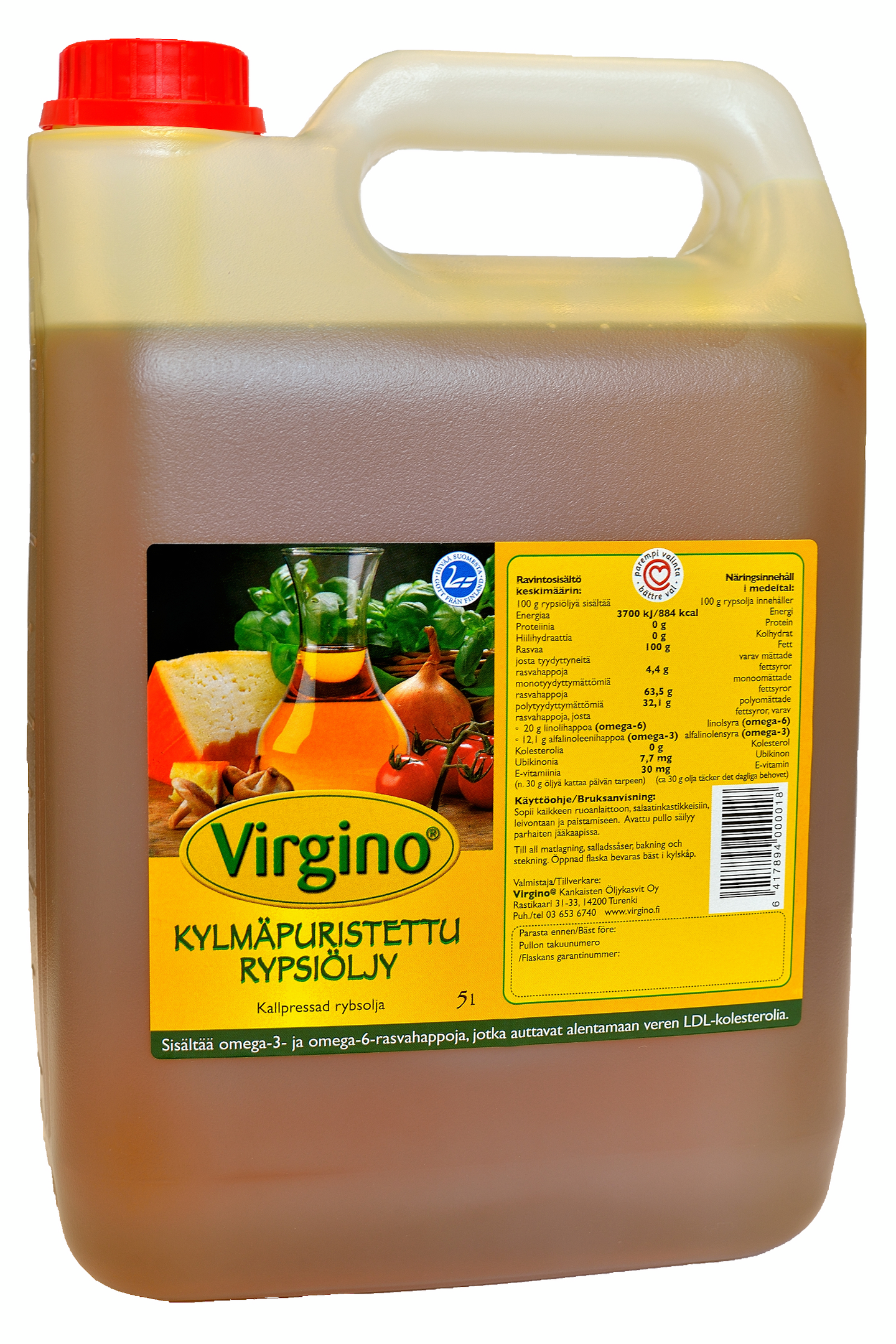 Virgino kylmäpuristettu rypsiöljy 5,0l