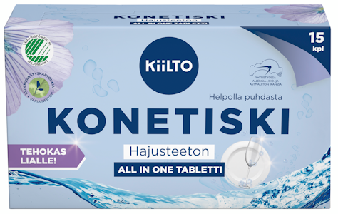 Kiilto konetiskitabletti 15kpl hajusteeton