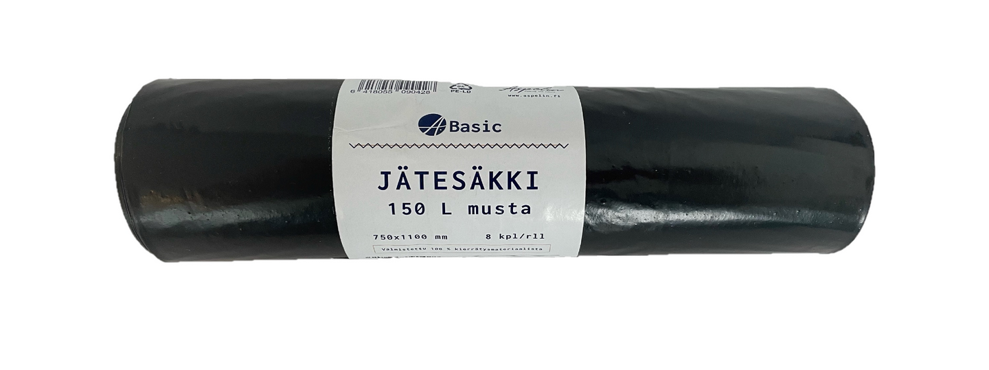 A.Basic Jätesäkki 150 L, musta, 8 kpl/rll