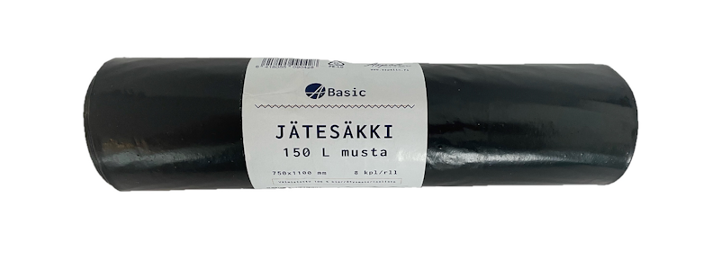 A.Basic Jätesäkki 150 L, musta, 8 kpl/rll