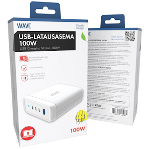 Wave USB-latausasema 100W 3xUSB -C/1xUSB-A Valkoinen