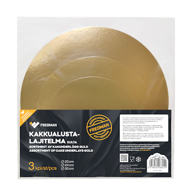 Fredman kakkualustalajitelma kulta 3kpl 20, 24 ja 30cm