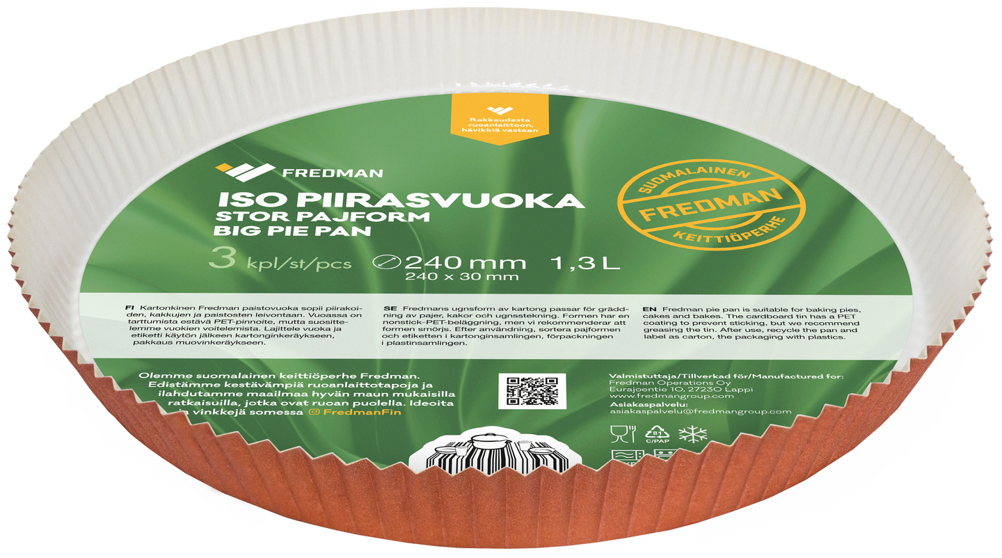 Fredman iso piirasvuoka kartonkia 1,3L 24cm 3kpl