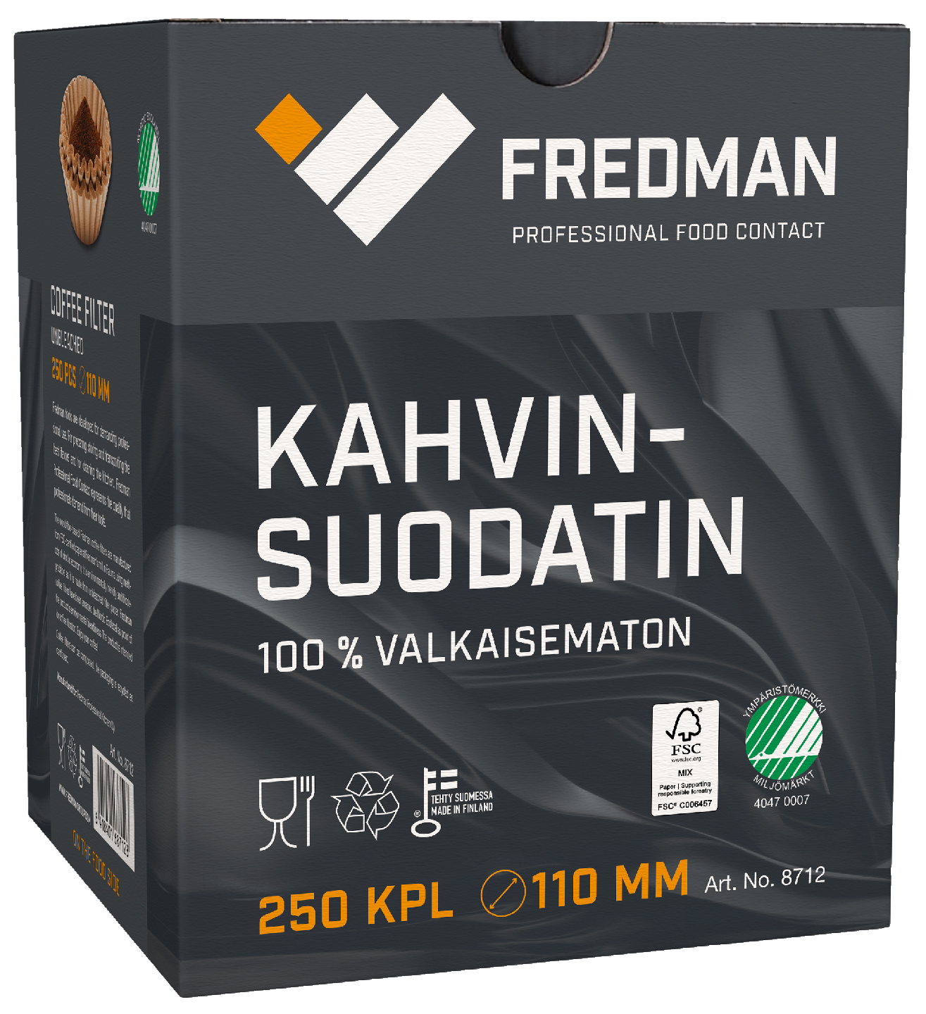 Fredman kahvinsuodatin valkaisematon 110mm 250kpl