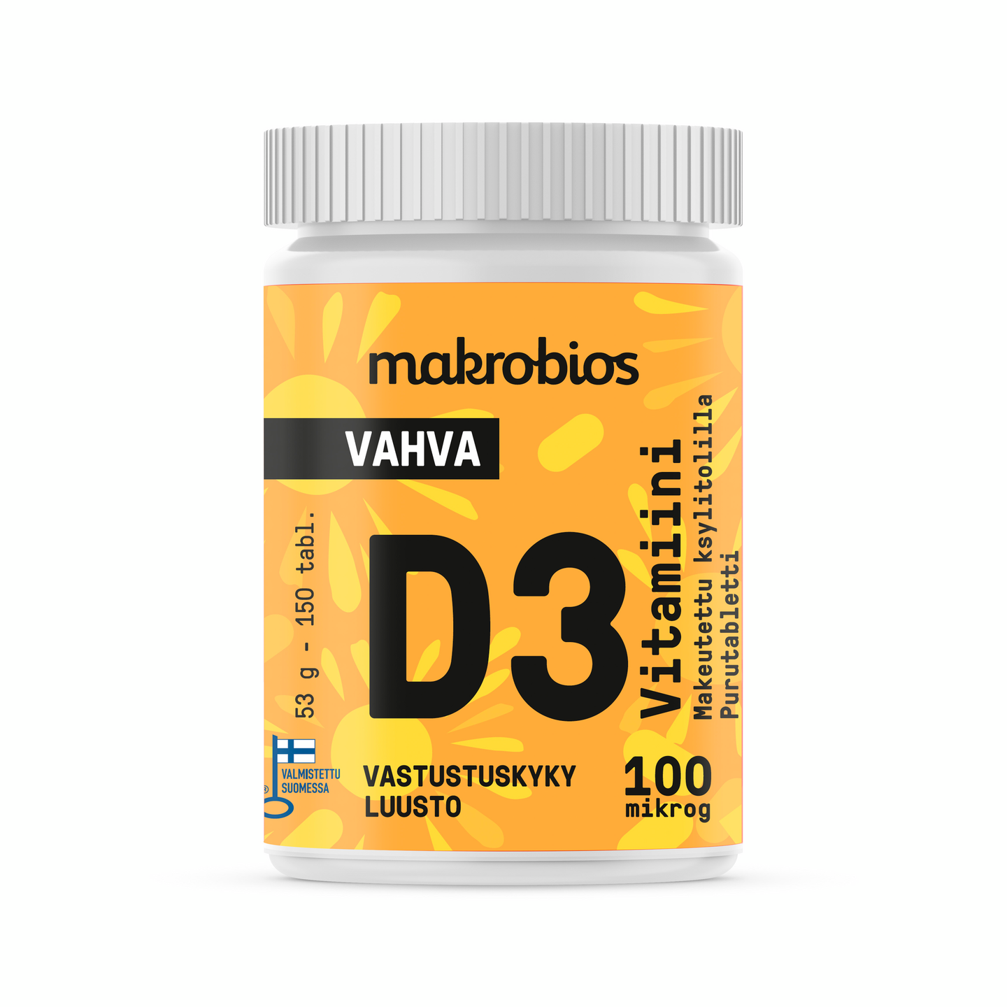 Makrobios Vahva D3-vitamiini appelsiini 100mcg 150 tabl. 53g