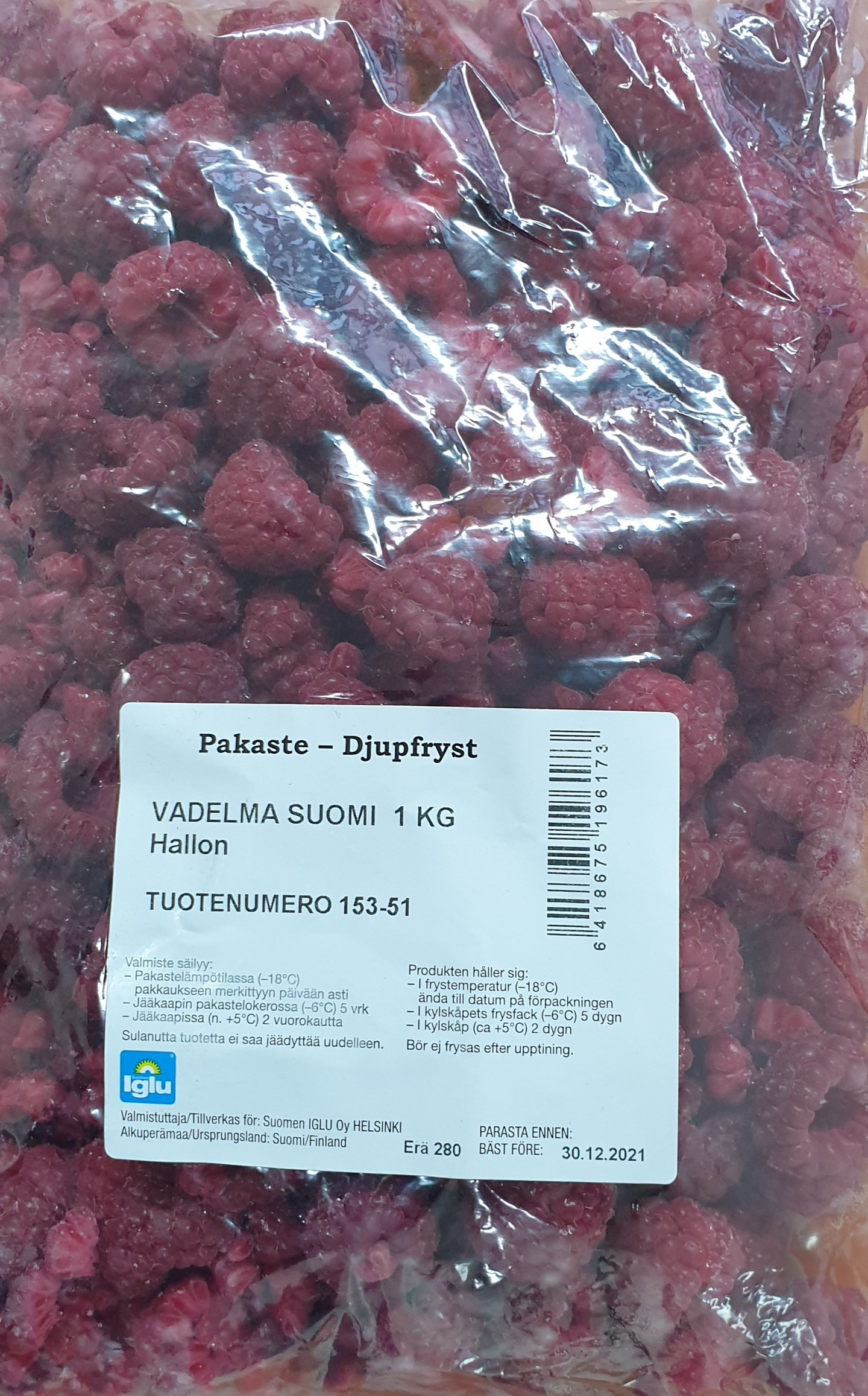 Suomen Iglu Vadelma kotimainen 1kg pakaste