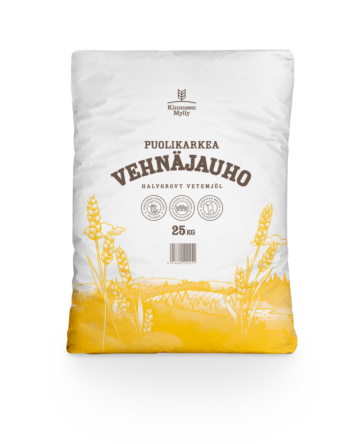 Kinnusen Mylly vehnäjauho 25kg puolikarkea