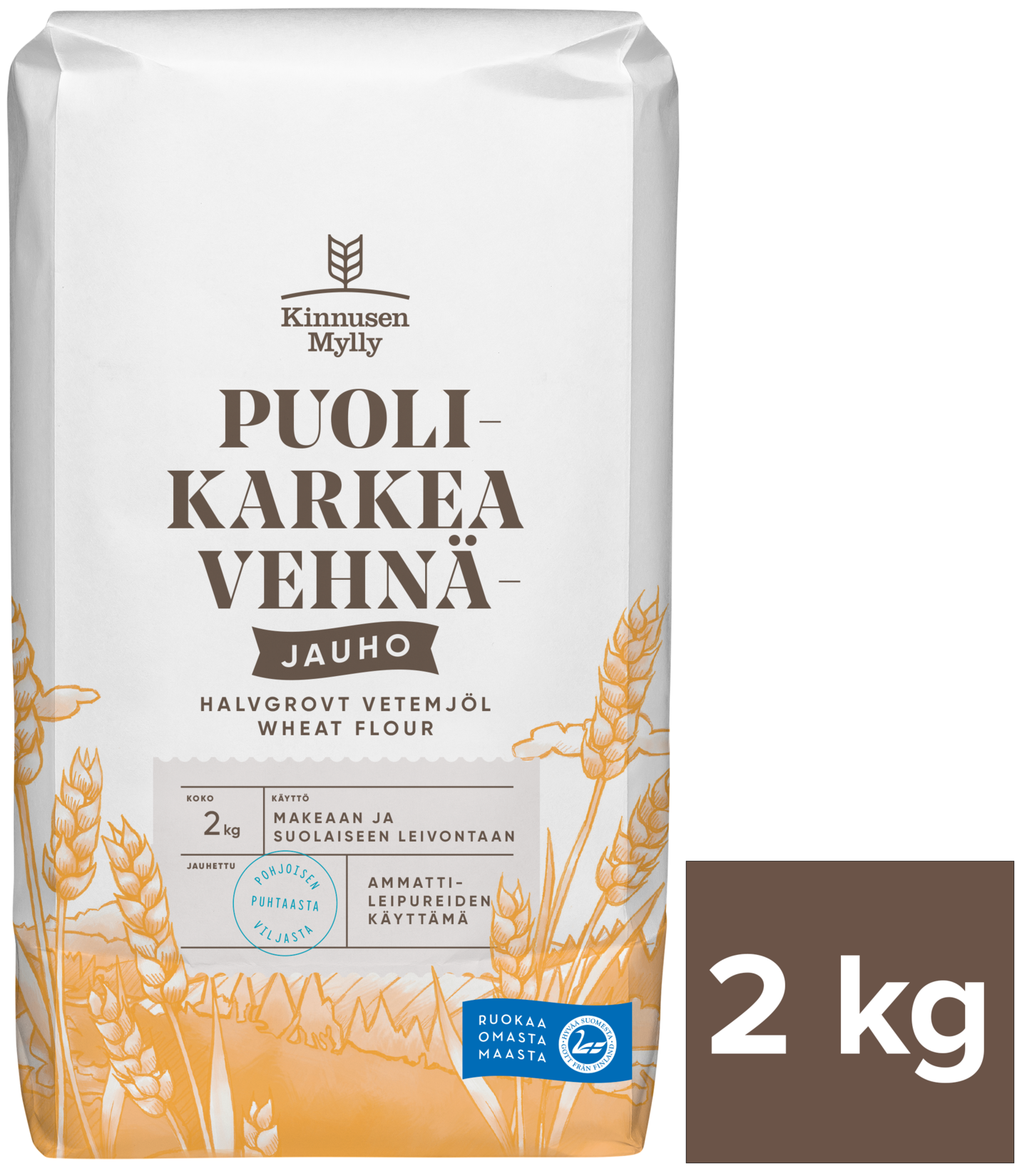 Kinnusen Mylly vehnäjauho 2kg puolikarkea