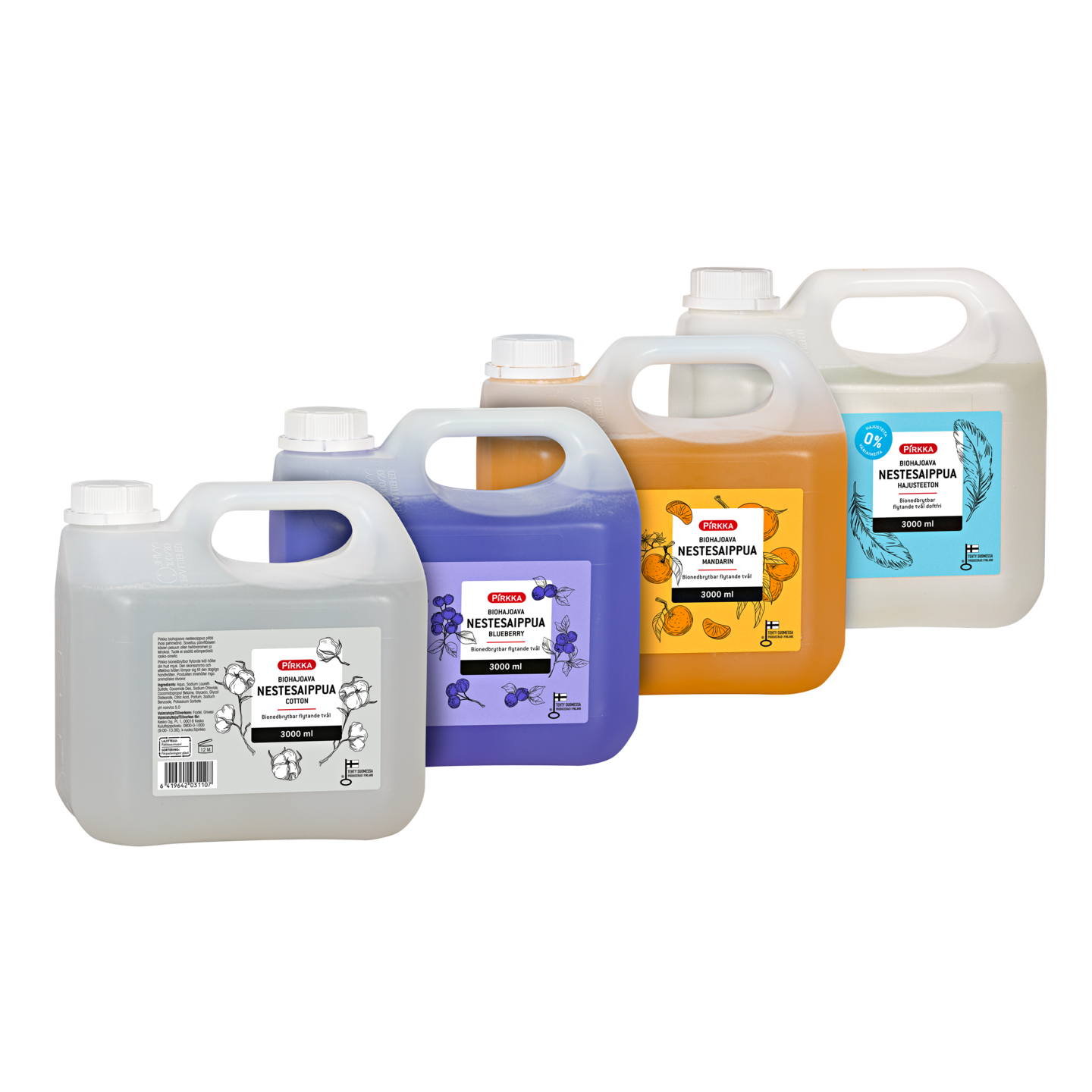 Pirkka biohajoava nestesaippua 3L Cotton/Mandariini/Mustikka