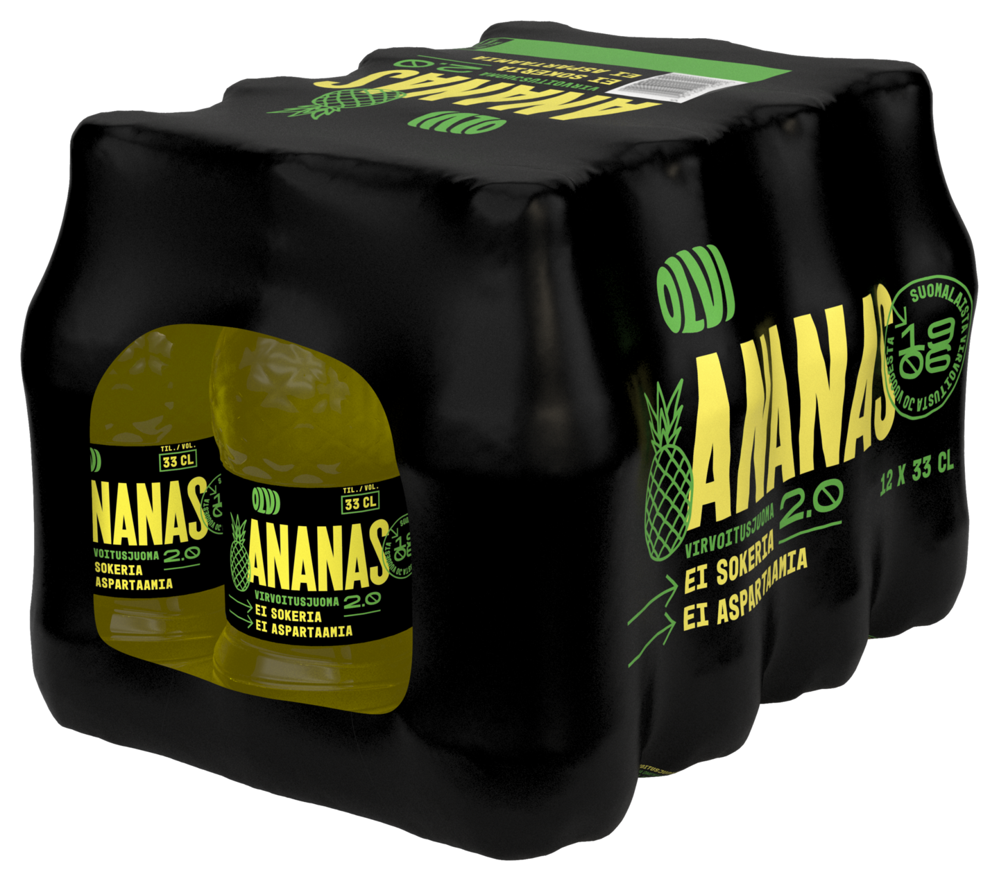 Olvi Ananas 2.0 sokeriton virvoitusjuoma 0,33l 12-pack
