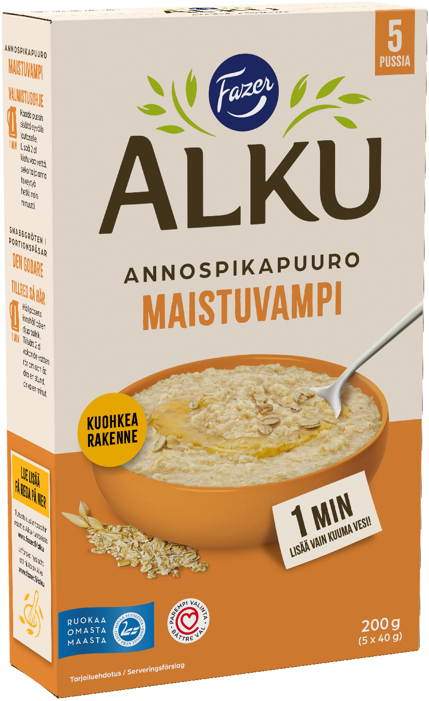 Fazer Alku annospikapuuro Maistuvampi kaurapuuro 5x40g