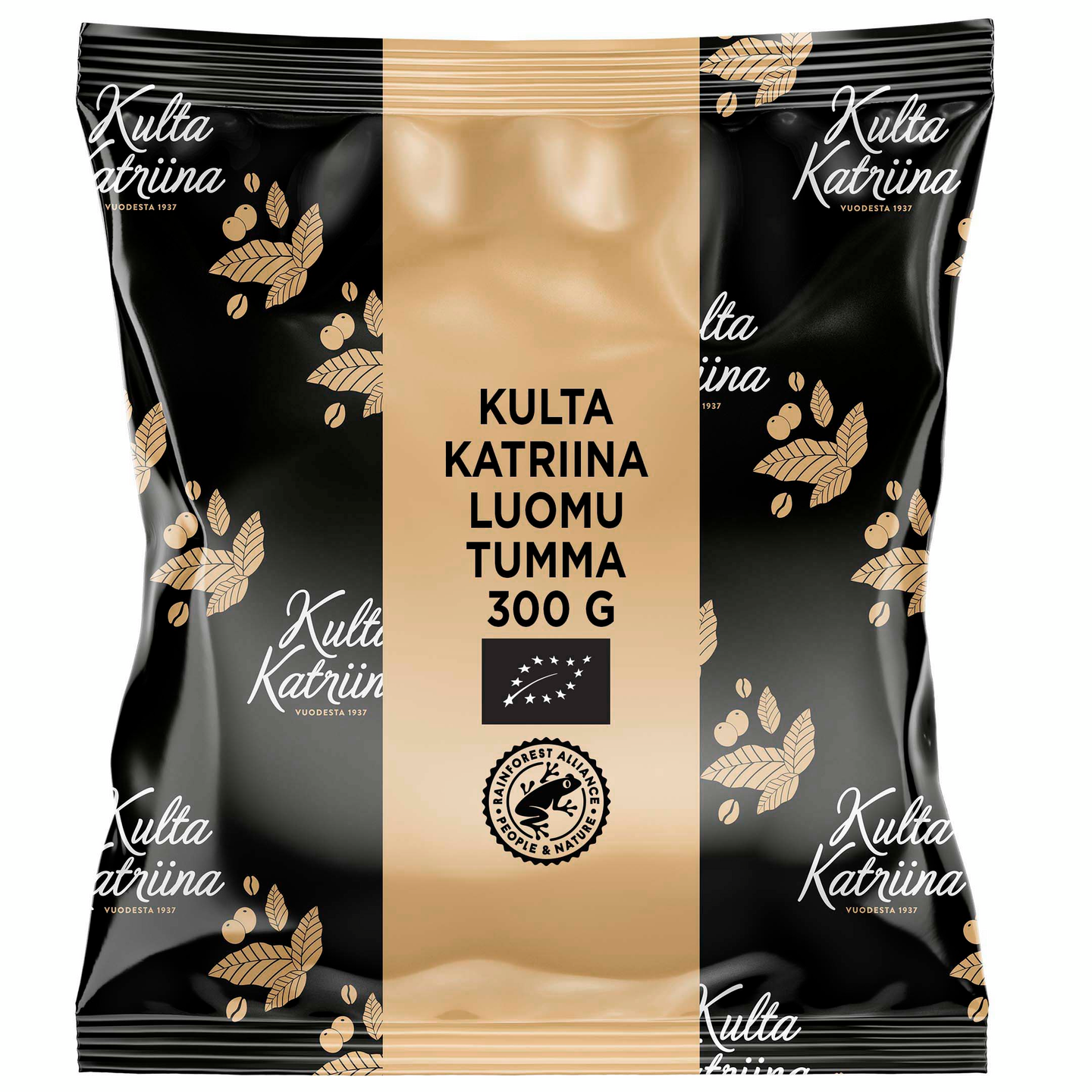 Kulta Katriina Luomu tumma paahto puolikarkea jauhatus kahvi RFA 15x300g —  HoReCa-tukku Kespro