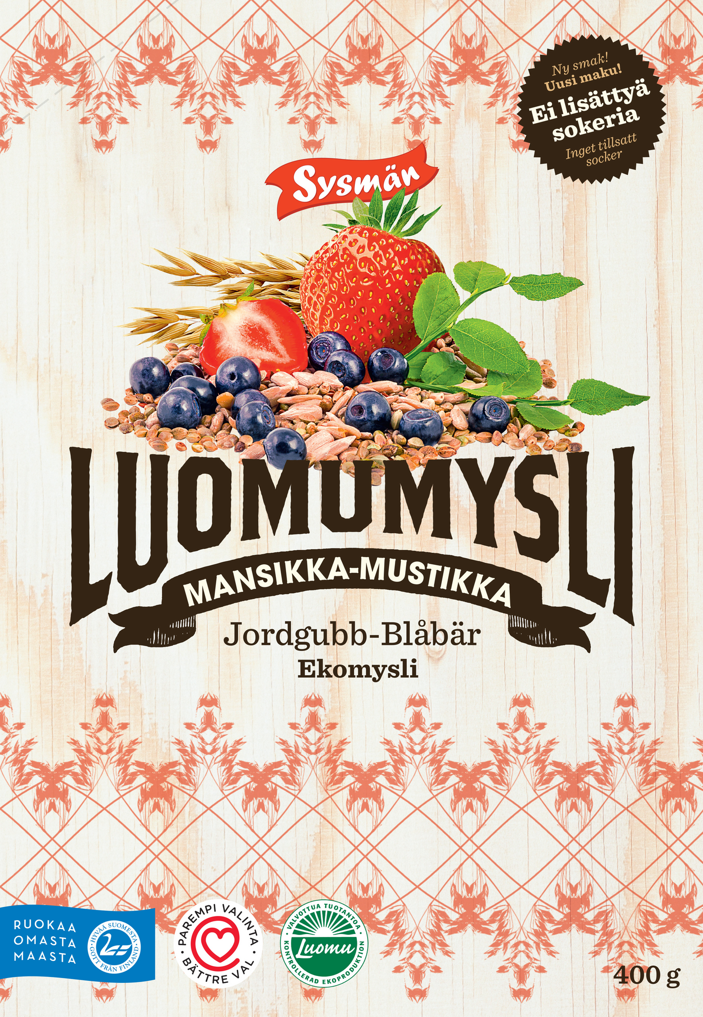 Sysmän Luomumysli Mansikka-Mustikka 400g