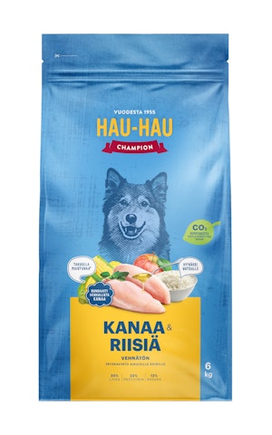 Hau-Hau Champion täysravinto kaikille aikuisille koirille 6kg kana-riisi