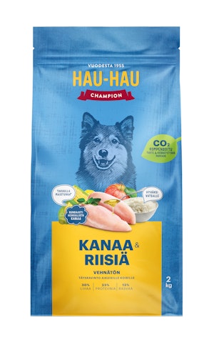 Hau-Hau Champion täysravinto kaikille aikuisille koirille 2kg kana-riisi