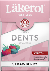 Läkerol dents strawberry cream ksylitolipastilli 85g sokeriton