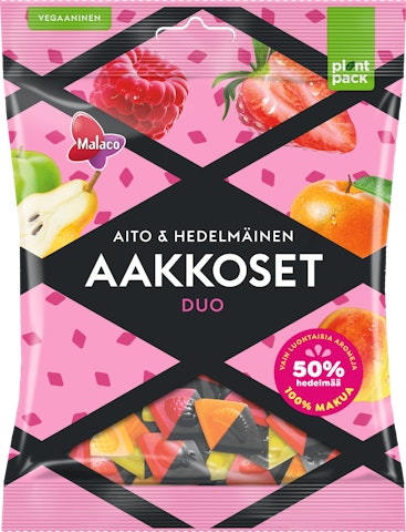 Malaco Aakkoset 230g Aito&Hedelmäinen Duo karkkipussi