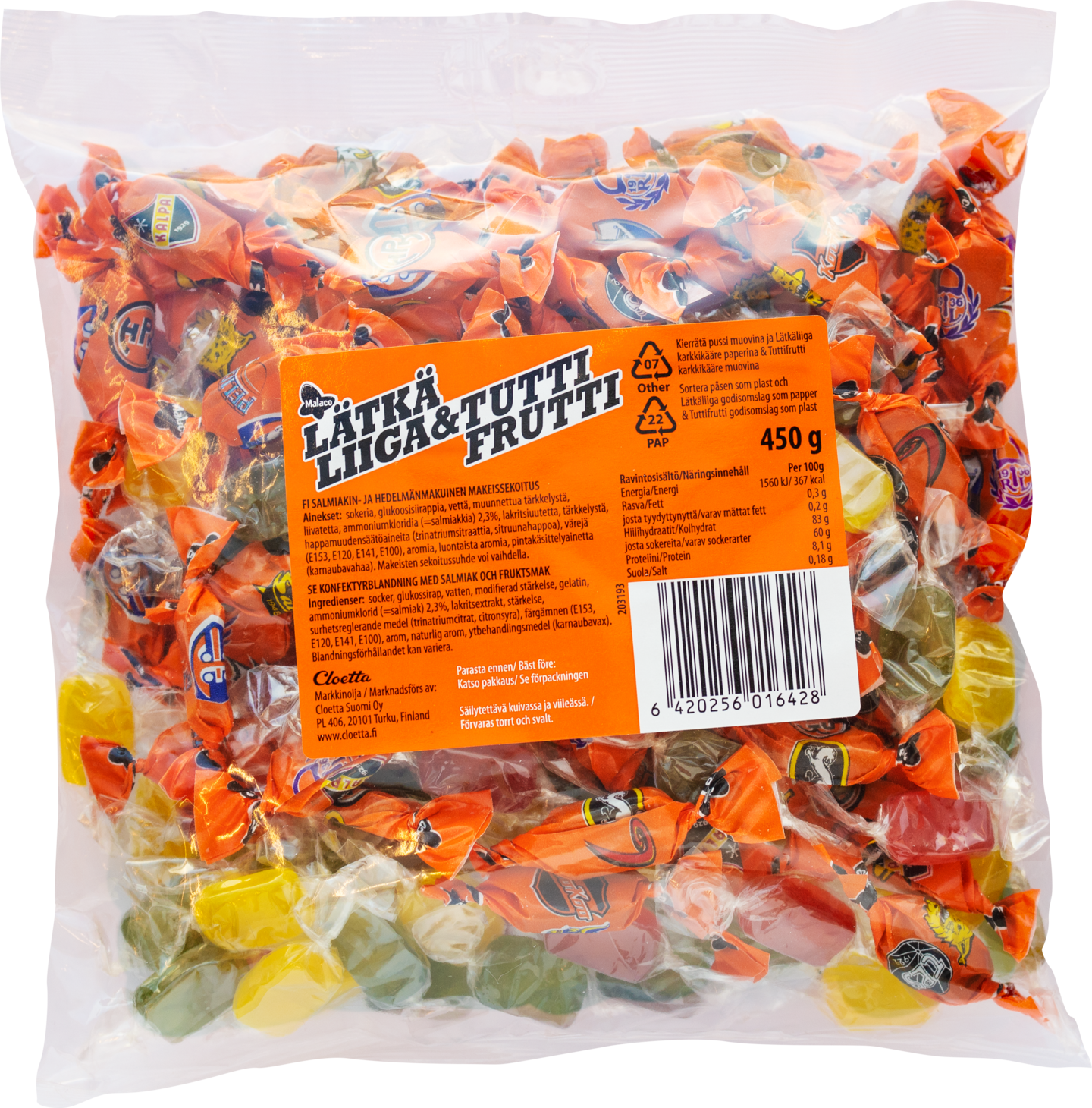 Malaco Lätkäliiga & TuttiFrutti 450g makeissekoitus