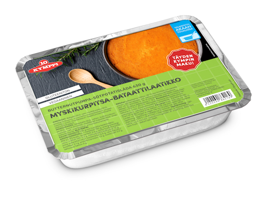 Kymppi myskikurpitsa-bataattilaatikko 630g kypsä pakaste