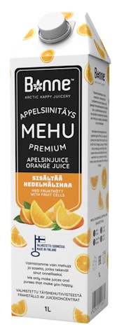 Bonne Premium Appelsiinitäysmehu 1l sisältää hedelmälihaa