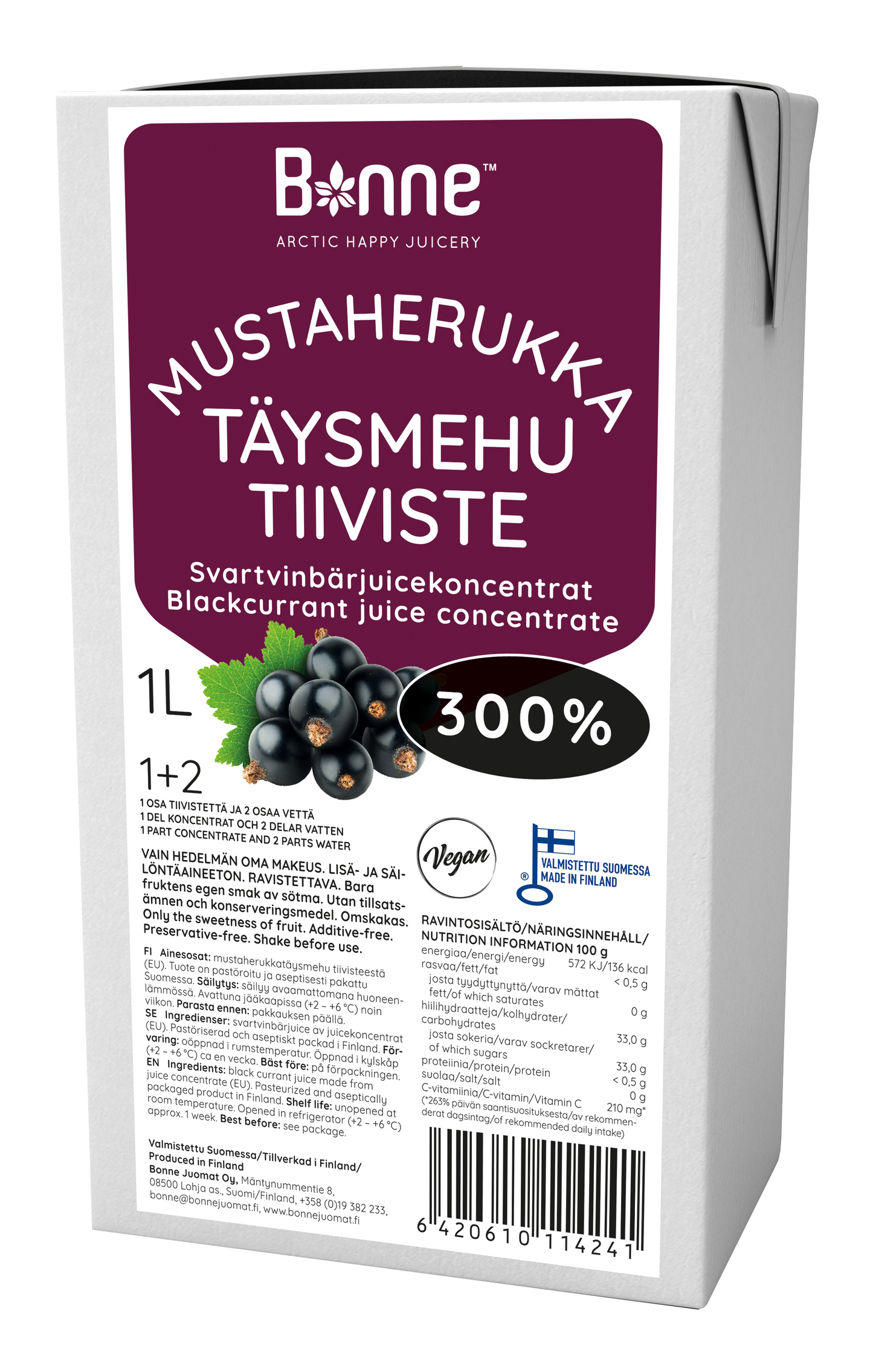 Bonne mustaherukka täysmehutiiviste 300% 1l