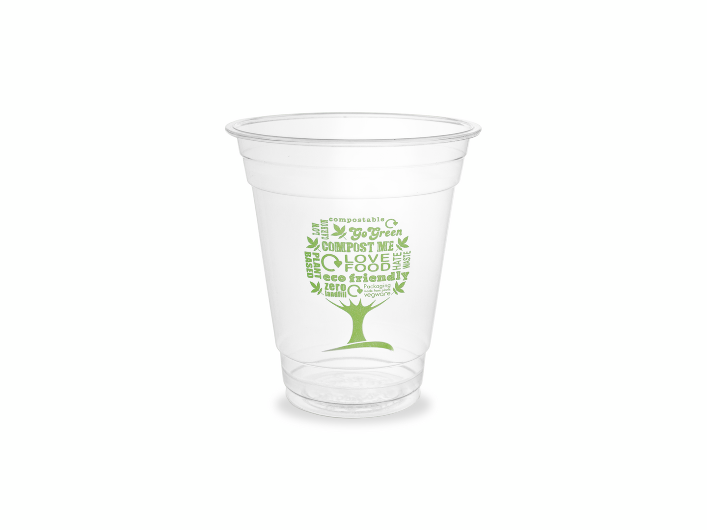 Vegware 340ml PLA kylmäkuppi Green Tree 50kpl (12oz, 96-sarja)