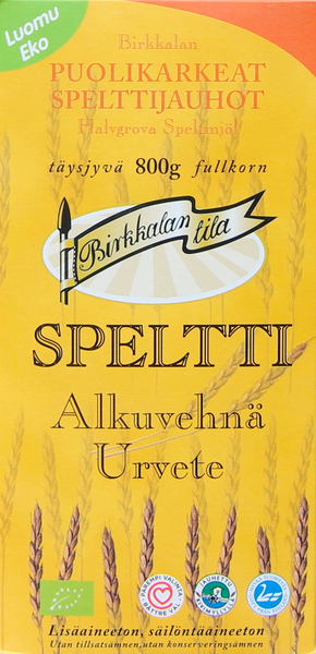 Birkkalan Luomu puolikarkeat spelttijauhot 800g täysjyvä