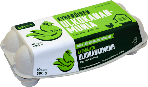 Kyheröisen Gm-vapaa ulkokananmuna M10 580g PUOLILAVA