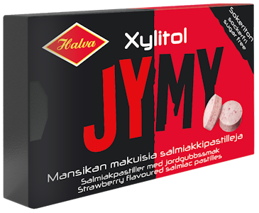 Halva Jymy Xylitol mansikan makuisia salmiakkipastilleja 30g