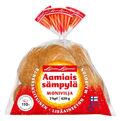 Leivon Aamiaissämpylä 7 kpl/420g moniviljasämpylä
