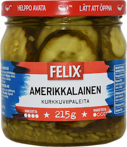 Felix Amerikkalainen kurkkuviipaleita makeassa mausteliemessä 410g/215g