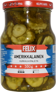 Felix Amerikkalainen kurkkuviipaleita makeassa mausteliemessä 730g/380g 1/4 LAVA