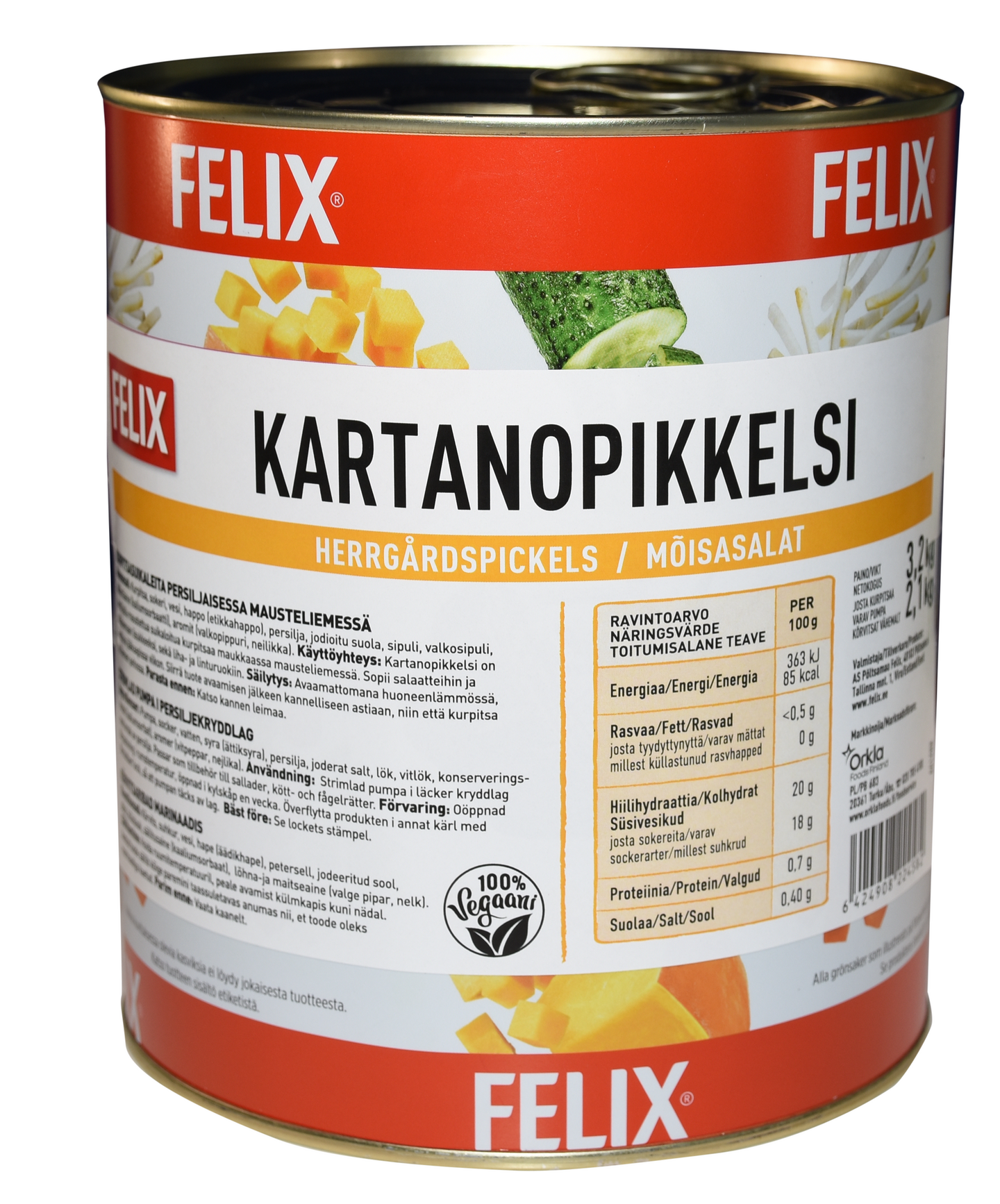 Felix kartanopikkelsi kurpitsasuikaleita mausteliemessä 3,2kg/2,1kg