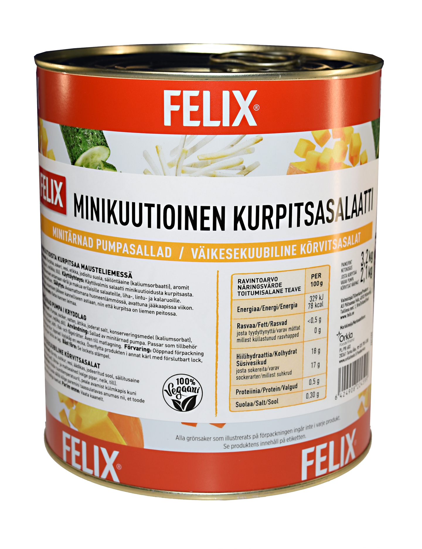 Felix minikuutioinen kurpitsasalaatti 3,2kg/2,1kg