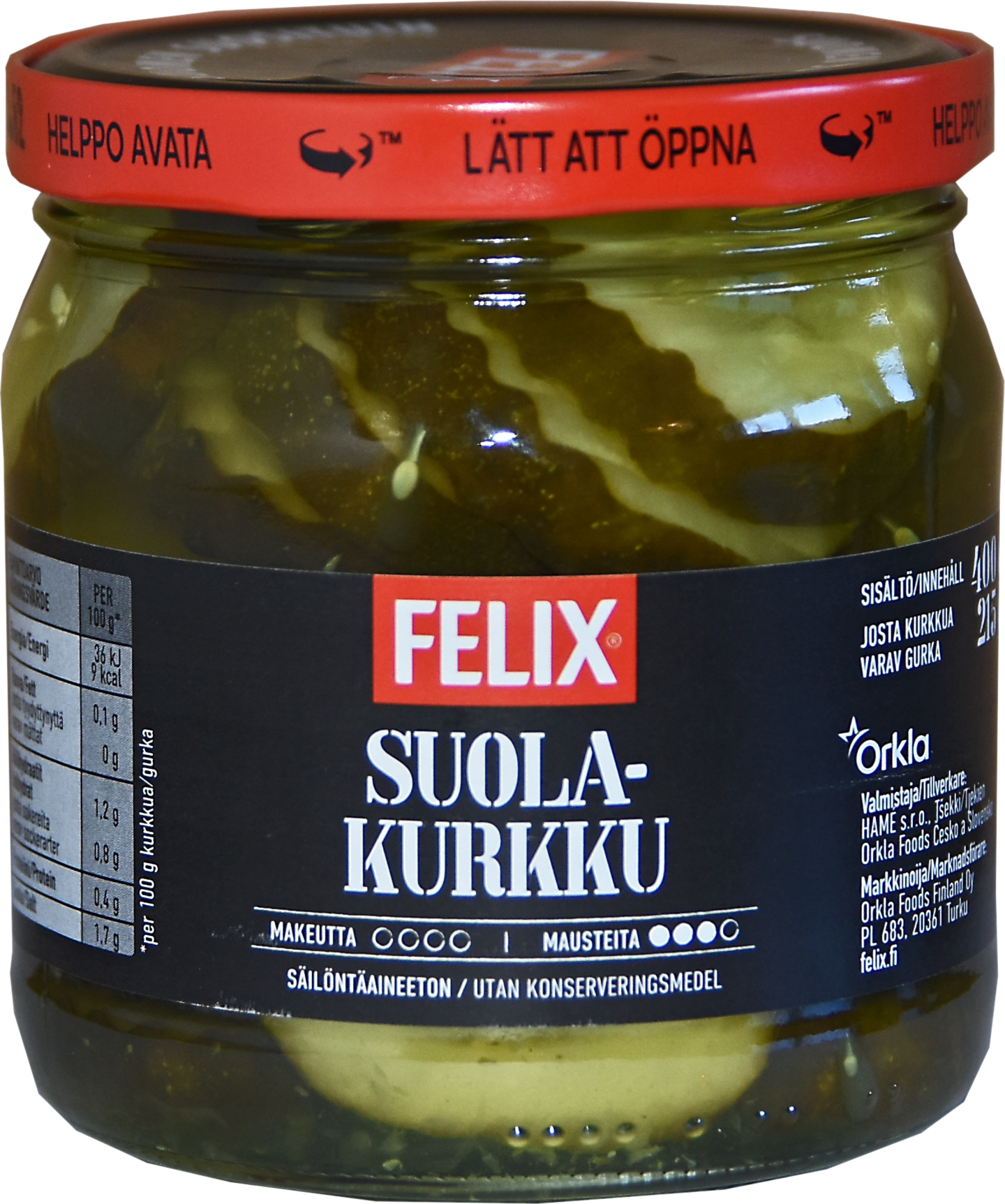 Felix suolakurkku viipaloituja kurkkuja suolamausteliemessä 400g/215g VARTTILAVA