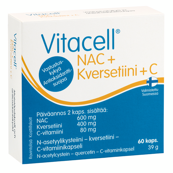Vitacell NAC + kversetiini + N-asetyylikysteiini – kversetiini - C-vitamiinikapseli 60kaps 39g