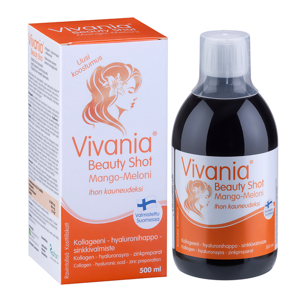 Vivania Beauty Shot Mango-Meloni Kollageeni-hyaluronihappo-sinkki 500 ml