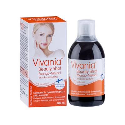Vivania Beauty Shot Mango-Meloni Kollageeni-hyaluronihappo-sinkki 500 ml